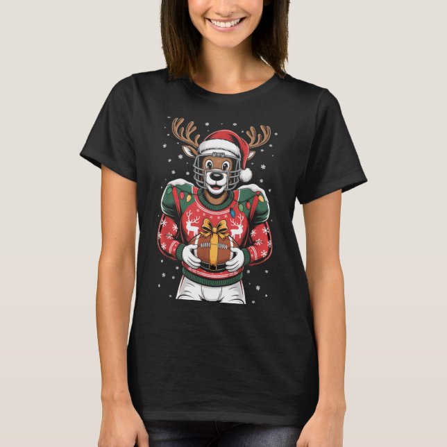 Funny Christmas Football Reindeer  T-Shirt (Vorderseite)