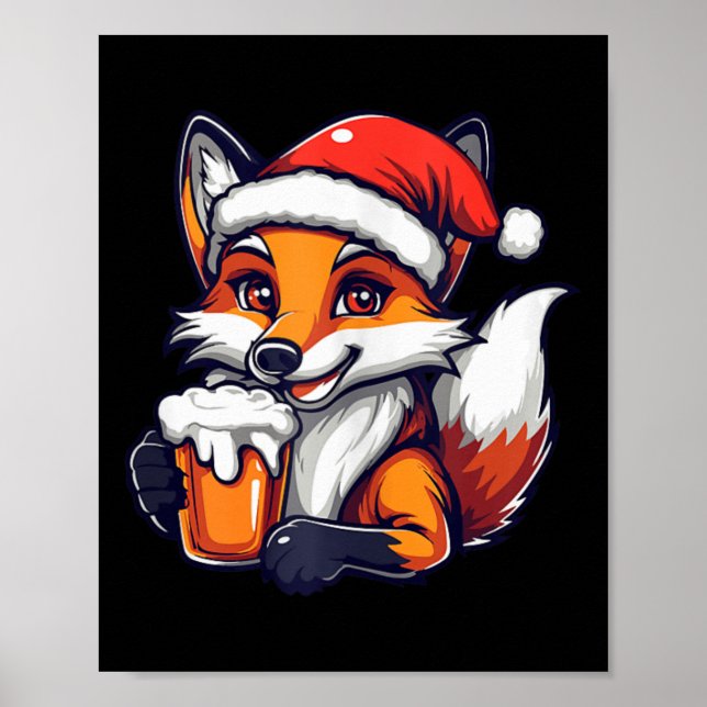 Funny Christmas Fox mit Bier-Comic Poster (Vorne)