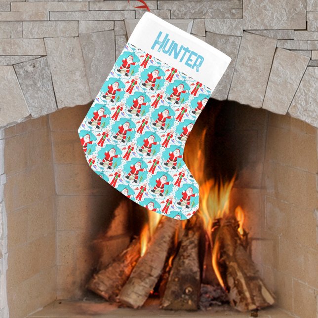 Funny Christmas Frau Claus beats Santa beim Angeln Kleiner Weihnachtsstrumpf (Jolly stockings: Reel in laughter and cheer for your festive fireplace!)