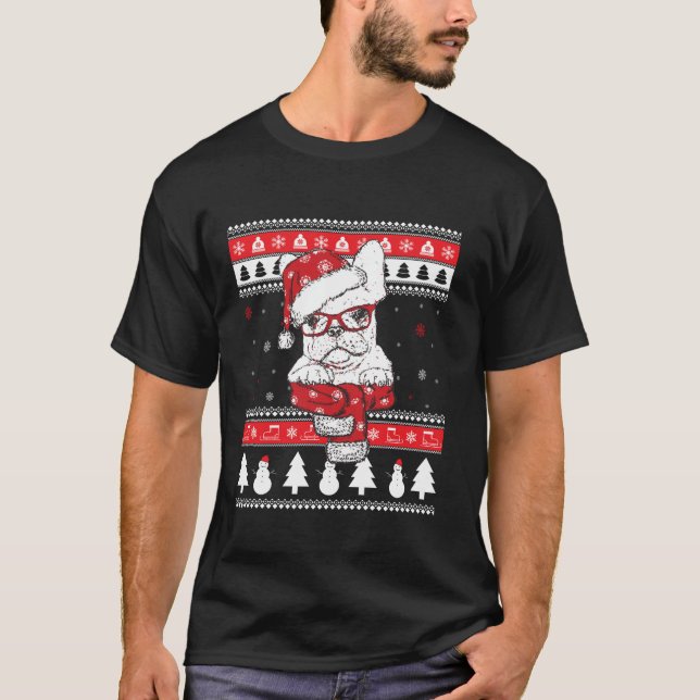 Funny Christmas French Bulldog  Dog Gift T-Shirt (Vorderseite)