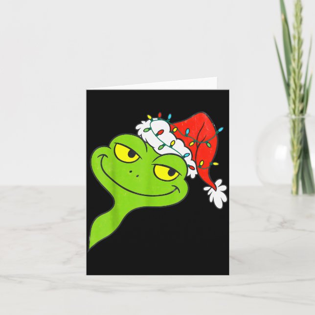 Funny Christmas Frog Wearing Santa Hat And Lights  Karte (Vorderseite)