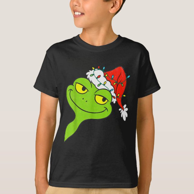 Funny Christmas Frog Wearing Santa Hat And Lights  T-Shirt (Vorderseite)