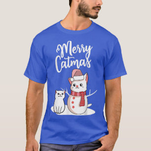 Funny Christmas Frohe Katzen Schneekatze Schneeman T-Shirt