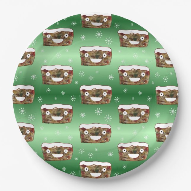 Funny Christmas Fruitcake Muster Grün Pappteller (Vorderseite)