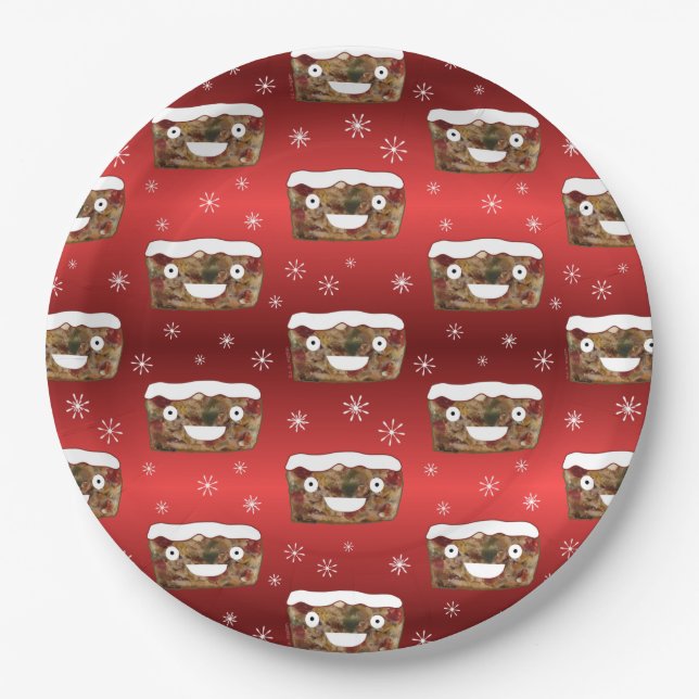 Funny Christmas Fruitcake Muster Red Pappteller (Vorderseite)