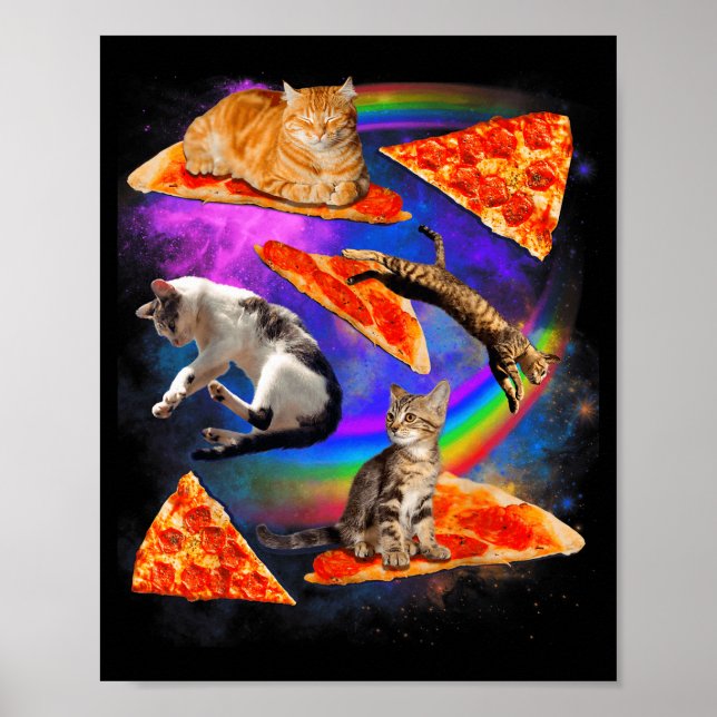 Funny Christmas Galaxy Cat In Space Cat Riding Zza Poster (Vorne)