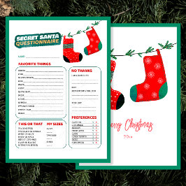 Funny Christmas Game Secret Santa Questionnaire Feiertagskarte