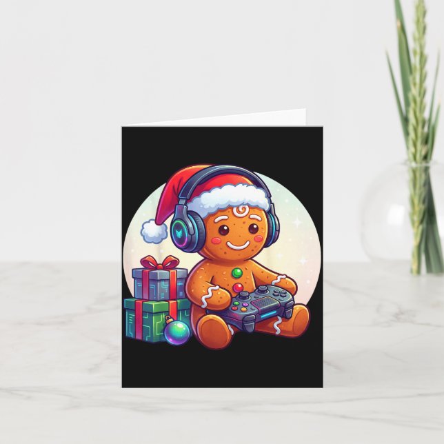 Funny Christmas Gamer Gingerbread Xmas Gaming Men  Karte (Vorderseite)