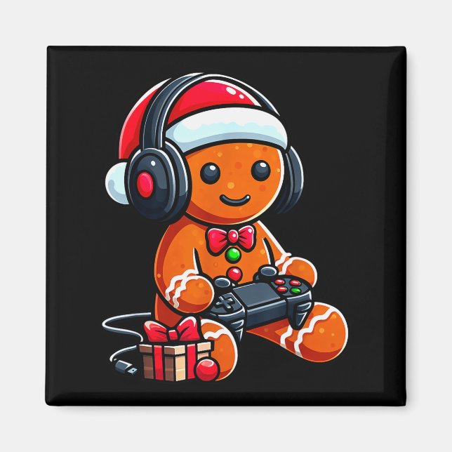 Funny Christmas Gamer Gingerbread Xmas Gaming Men  Magnet (Vorne)