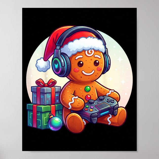 Funny Christmas Gamer Gingerbread Xmas Gaming Men  Poster (Vorne)