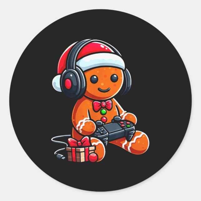 Funny Christmas Gamer Gingerbread Xmas Gaming Men  Runder Aufkleber (Vorderseite)