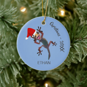 Funny Christmas Gecko Lizard Keramik Ornament