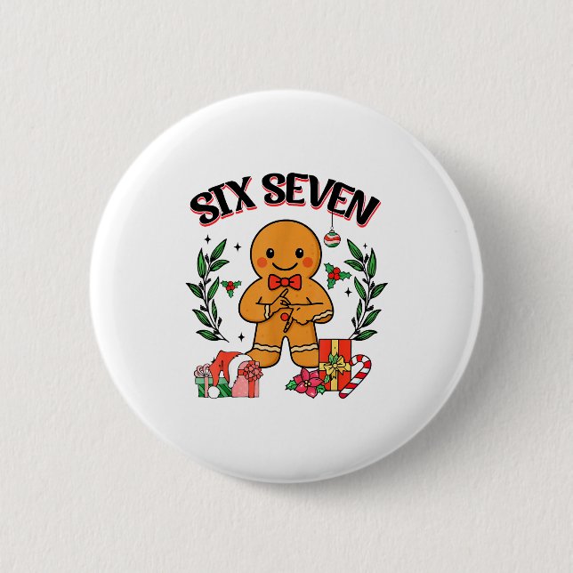 Funny Christmas Gingerbread 67 Six Seven Meme Hand Button (Vorderseite)