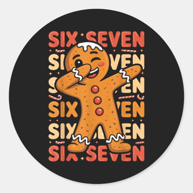 Funny Christmas Gingerbread Cookie Dab Six Seven 6 Runder Aufkleber (Vorderseite)