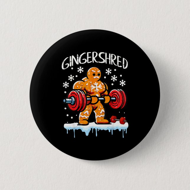 Funny Christmas Gingerbread Gingershred Gym Bodybu Button (Vorderseite)