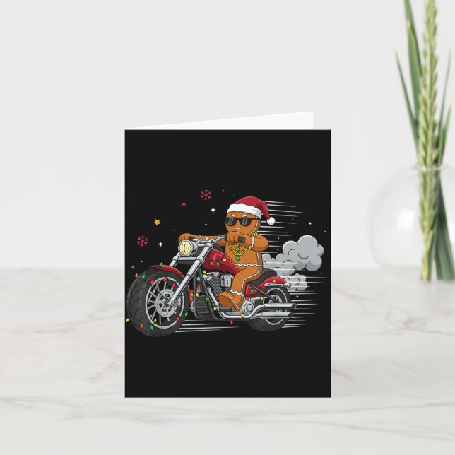 Funny Christmas Gingerbread Man Biker Riding A Mot Karte (Vorderseite)