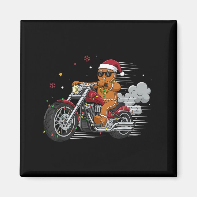 Funny Christmas Gingerbread Man Biker Riding A Mot Magnet (Vorne)