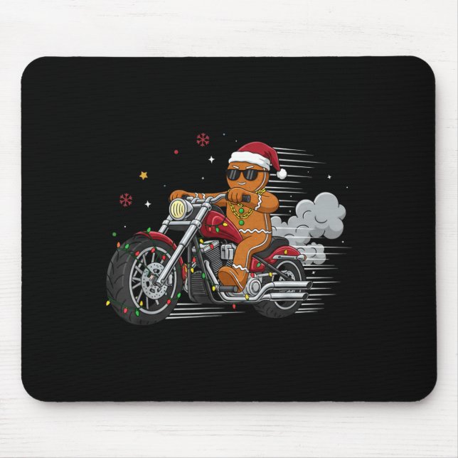 Funny Christmas Gingerbread Man Biker Riding A Mot Mousepad (Vorne)