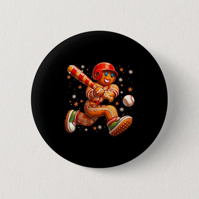 Funny Christmas Gingerbread Man Playing Baseball C Button (Vorderseite)