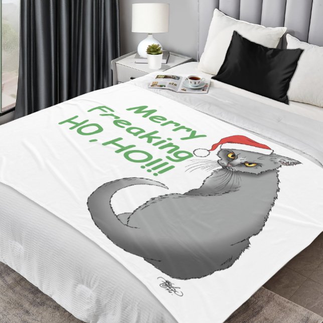 Funny Christmas Gray Cat Fleecedecke (Von Creator hochgeladen)