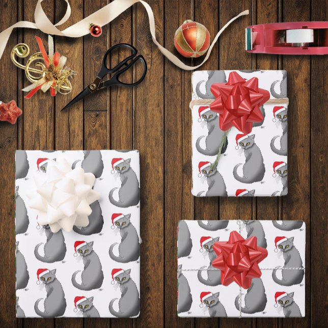 Funny Christmas Gray Cat Geschenkpapier Set (Von Creator hochgeladen)