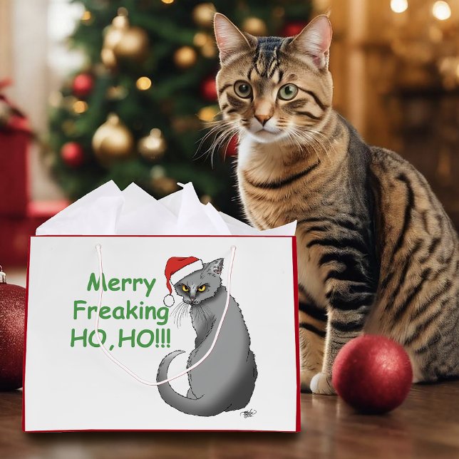 Funny Christmas Gray Cat Große Geschenktüte (Von Creator hochgeladen)
