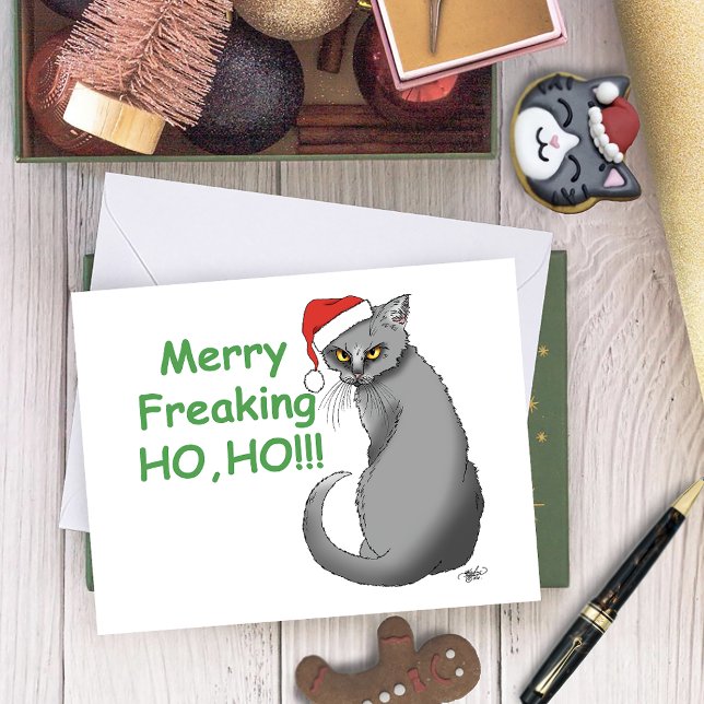 Funny Christmas Gray Cat Karte (Von Creator hochgeladen)
