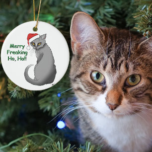 Funny Christmas Gray Cat Keramik Ornament