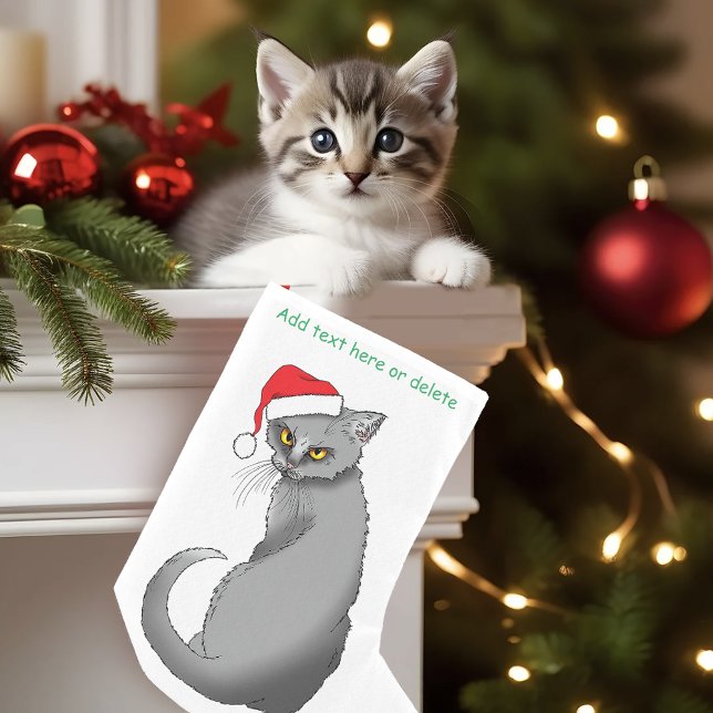 Funny Christmas Gray Cat Kleiner Weihnachtsstrumpf (Von Creator hochgeladen)