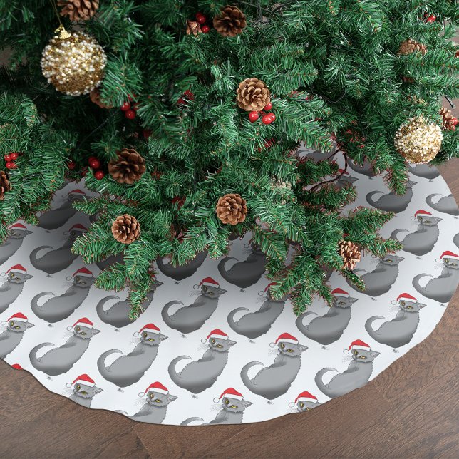Funny Christmas Gray Cat Polyester Weihnachtsbaumdecke (Von Creator hochgeladen)