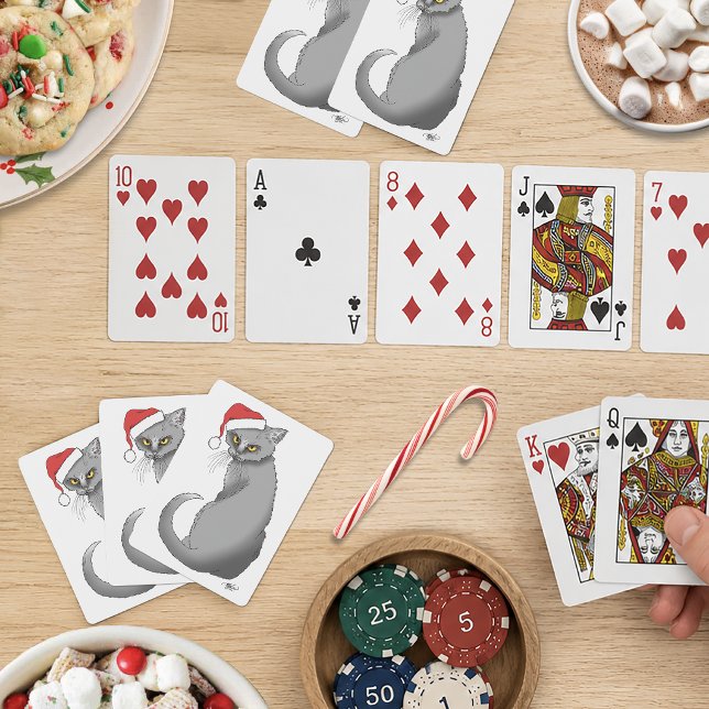 Funny Christmas Gray Cat Spielkarten (Von Creator hochgeladen)