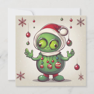 Funny Christmas Green Alien Feiertagskarte