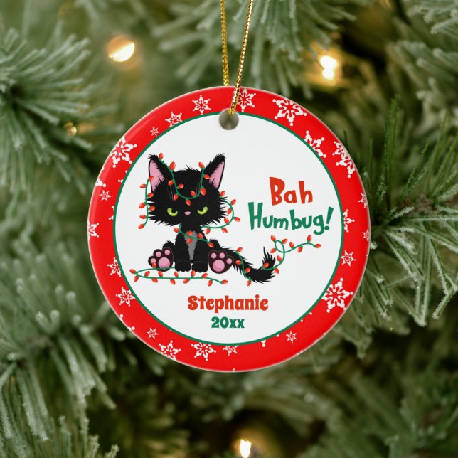 Funny Christmas Grumpy Cat Bah Humbug Keramik Ornament (Baum)