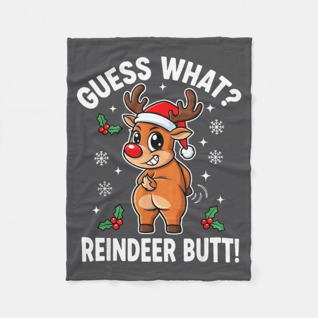 Funny Christmas Guess What Reindeer Butt Santa Hat Fleecedecke (Vorderseite)