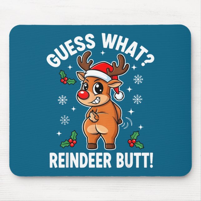 Funny Christmas Guess What Reindeer Butt Santa Hat Mousepad (Vorne)