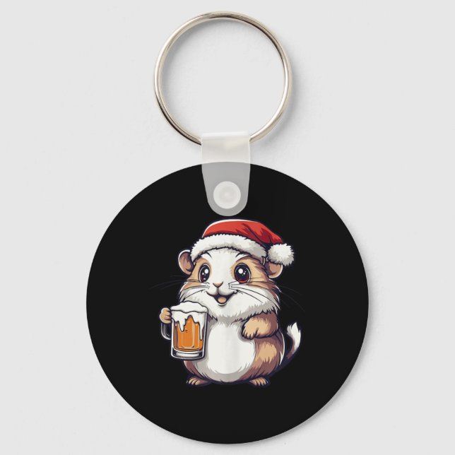 Funny Christmas Hamster mit Bier-Comic Schlüsselanhänger (Vorderseite)