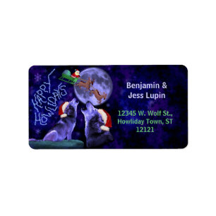 Funny Christmas Happy Howlidays Wolf Pun Custom Adressaufkleber