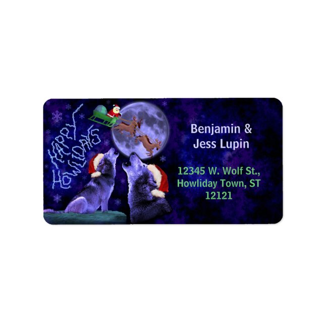 Funny Christmas Happy Howlidays Wolf Pun Custom Adressaufkleber (Vorne)