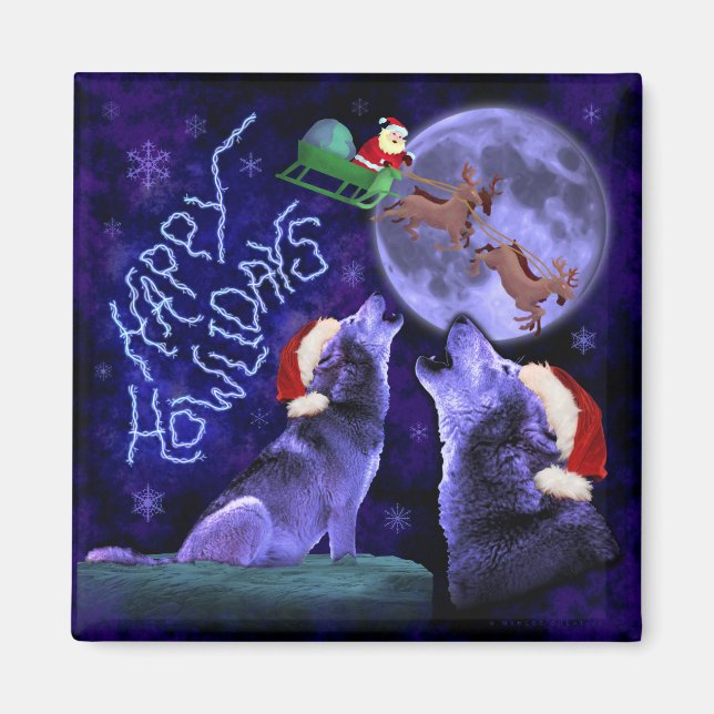 Funny Christmas Happy Howlidays Wolf Pun Magnet (Vorne)