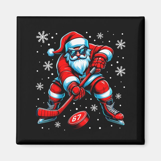 Funny Christmas Hockey Cool Santa Claus 6 7 Meme T Magnet (Vorne)