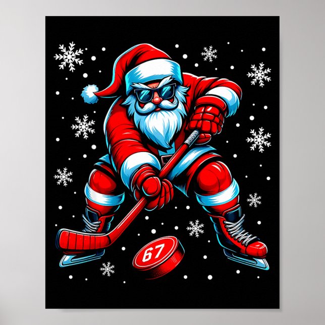 Funny Christmas Hockey Cool Santa Claus 6 7 Meme T Poster (Vorne)