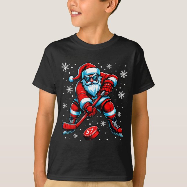 Funny Christmas Hockey Cool Santa Claus 6 7 Meme T T-Shirt (Vorderseite)