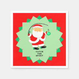 Funny Christmas Holiday Santa Fishing Serviette