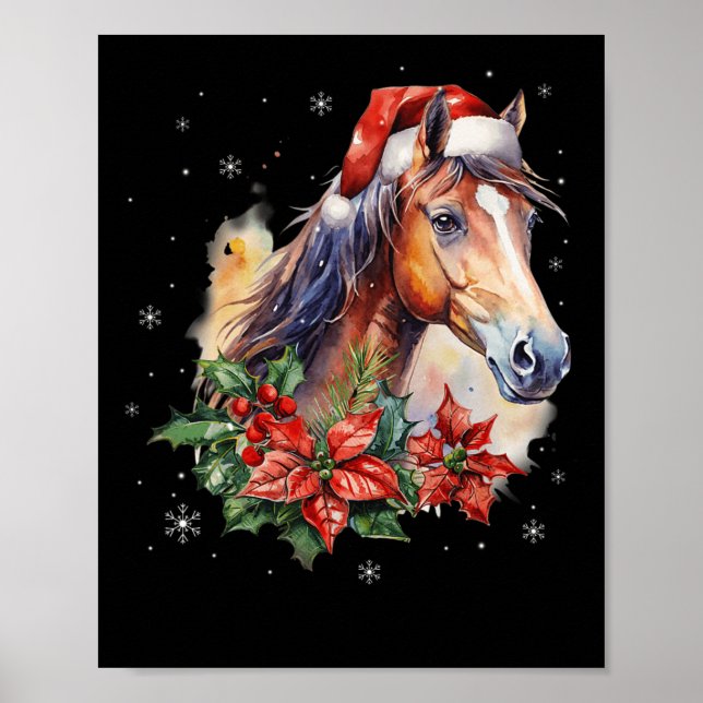 Funny Christmas Horse Weihnachtsmannmütze Tier Rei Poster (Vorne)