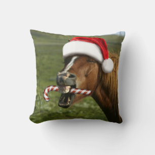 Funny Christmas horse with Santa Smiling Kissen