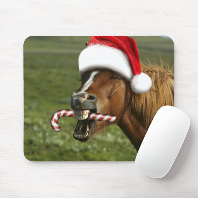 Funny Christmas horse with Santa Smiling Mousepad (Mit Mouse)