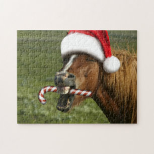 Funny Christmas horse with Santa Smiling Puzzle