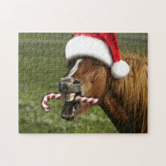 Funny Christmas horse with Santa Smiling Puzzle (Horizontal)