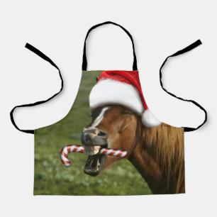 Funny Christmas horse with Santa Smiling Schürze