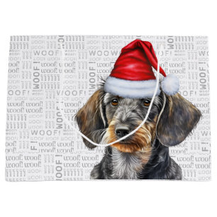 Funny Christmas Hund Drahthaarterrier Dackel Woof Große Geschenktüte